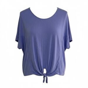 Chico’s Blue Tie‑Front Top Large Women’s Short Sleeve Casual Soft Size M